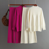 HLBCBG talvised vabaaja kudumikomplektid naiste lahtised lõhestatud ülaosa+kõrge vöökoht, laiad sääred, pikad püksid, uusim šikk kudumiskampsun 2 tk ülikonnad