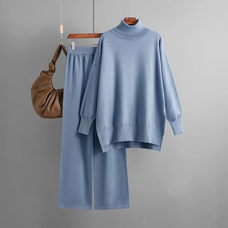 Rudens ziema divi gabali sieviešu puloveri komplekti trikotāžas sporta tērps bruņurupuča džemperis, taisns skriešanas bikses biroja dāmu tērpi