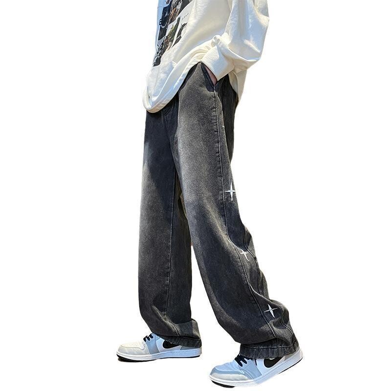 2024. gada amerikāņu retro vīriešu un sieviešu modernas zvaigžņu formas grafiskā dizaina taisnas džinsi brīvas hiphopa platas ikdienas bikses y2k