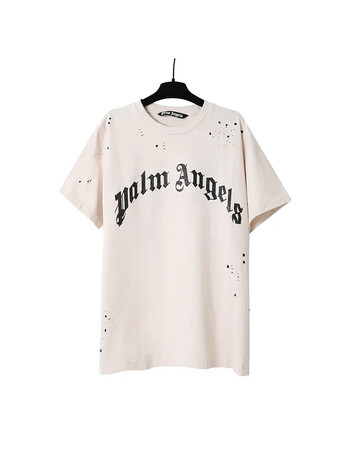 Palm Angels Summer Fashion Trend Ink Splash Holes Do Old Design γράμματα με εμπριμέ κοντομάνικο T-shirt Ανδρικά και γυναικεία βαμβακερά μπλουζάκια