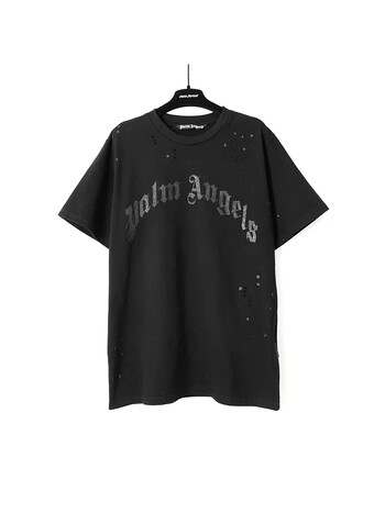 Palm Angels Summer Fashion Trend Ink Splash Holes Do Old Design γράμματα με εμπριμέ κοντομάνικο T-shirt Ανδρικά και γυναικεία βαμβακερά μπλουζάκια