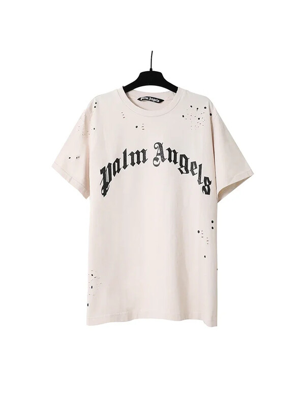Palm Angels Summer Fashion Trend Ink Splash Holes Do Old Design Burti Apdrukāti T-krekli ar īsām piedurknēm Vīriešu un sieviešu kokvilnas topi
