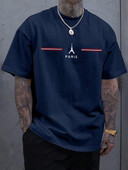 Мъжка тениска от 100% памук, летен свободен размер, удобна тениска с принт на букви PARIS, ежедневна спортна тениска с кръгло деколте и къси ръкави