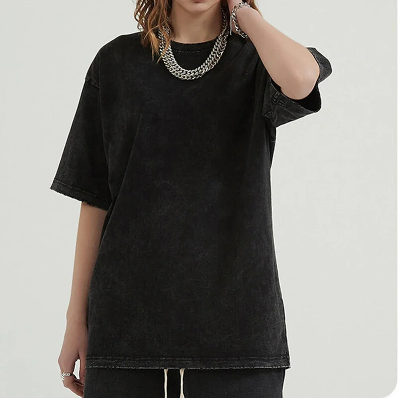Meeste pestud T-särk Suvine vabaaja T-särk lahtised T-särgid Naiste Must Acid Wash Y2k Lühikeste varrukatega Hip Hop Tänavarõivaste T-särgid