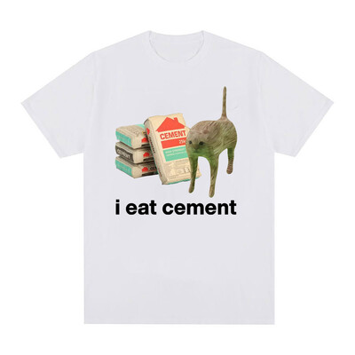 I Eat Cement Cursed Cat Funny Meme T krekls vīriešiem Sieviešu Modes Ikdienas T krekli Vīriešu Lielizmēra Kokvilnas T-kreklu Topi