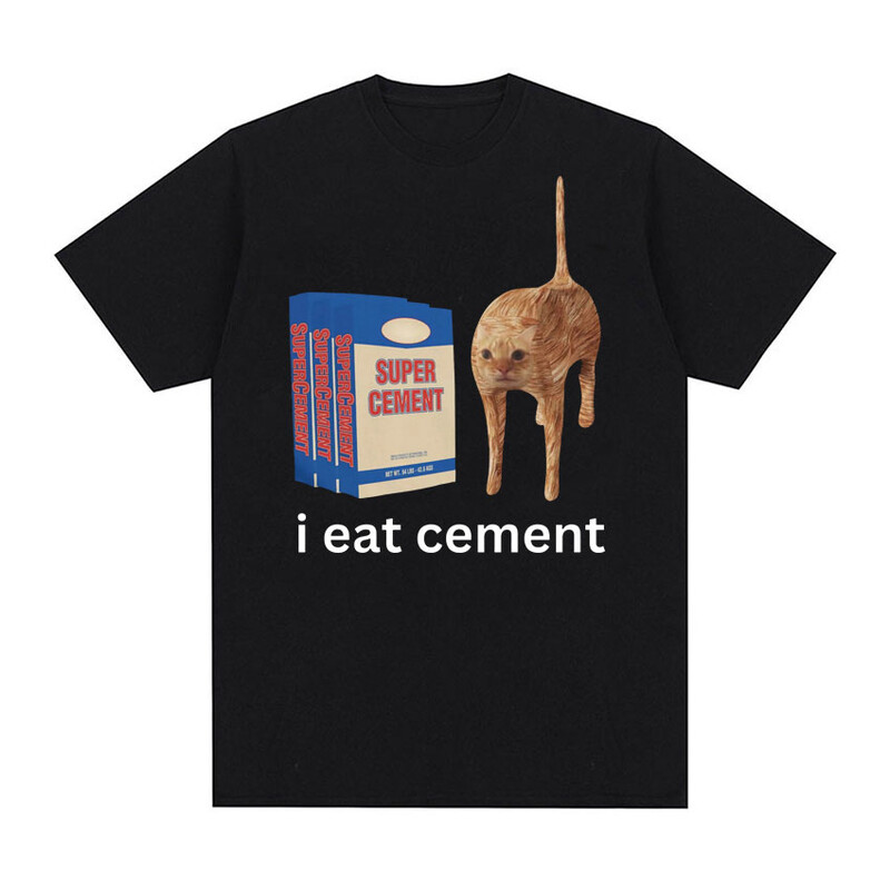 I Eat Cement Cursed Cat Funny Meme T krekls vīriešiem Sieviešu Modes Ikdienas T krekli Vīriešu Lielizmēra Kokvilnas T-kreklu Topi