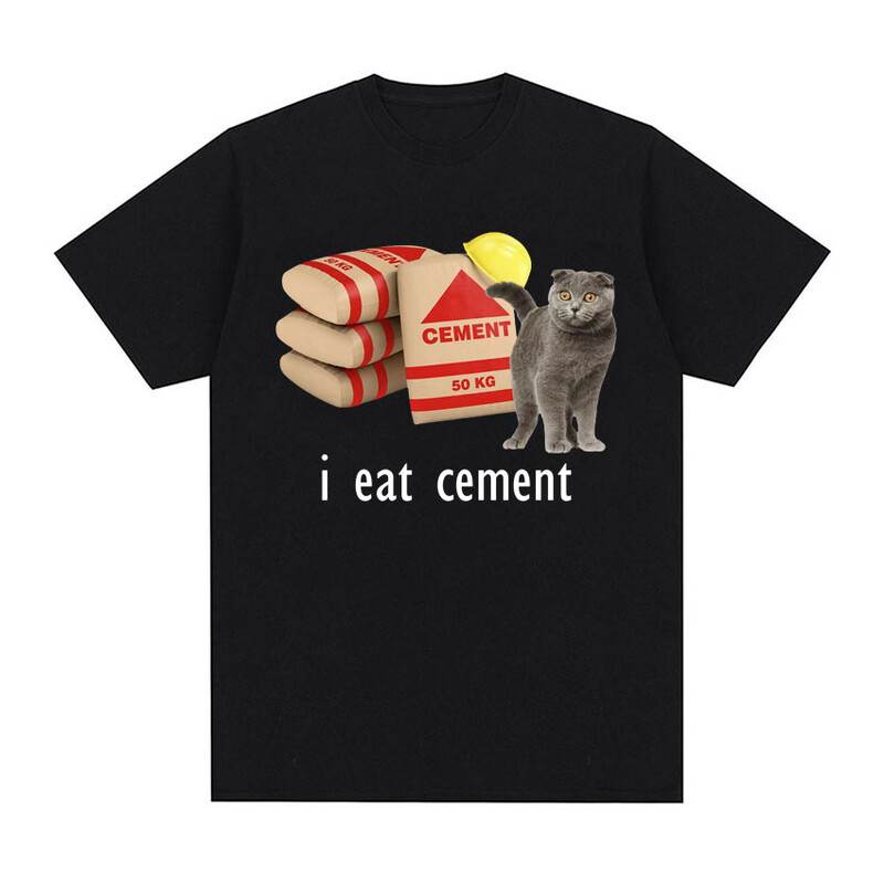 I Eat Cement Cursed Cat Funny Meme T krekls vīriešiem Sieviešu Modes Ikdienas T krekli Vīriešu Lielizmēra Kokvilnas T-kreklu Topi