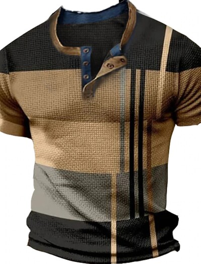 Suvine vintage meeste särk Ristitrükiga lühikeste varrukatega vabaaja V-kaelusega nööbiga Suur meeste lapiline T-särk ruuduline tops Tänavarõivad
