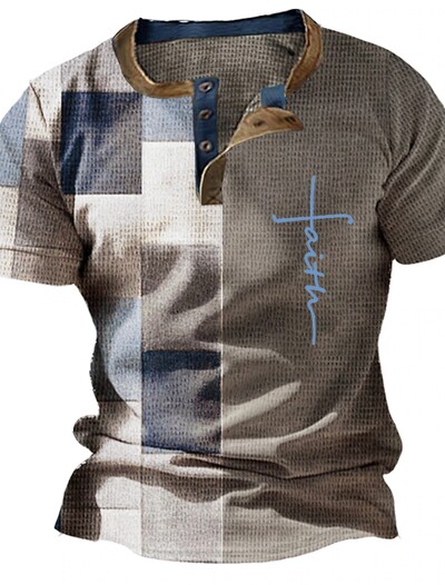 Suvine vintage meeste särk Ristitrükiga lühikeste varrukatega vabaaja V-kaelusega nööbiga Suur meeste lapiline T-särk ruuduline tops Tänavarõivad