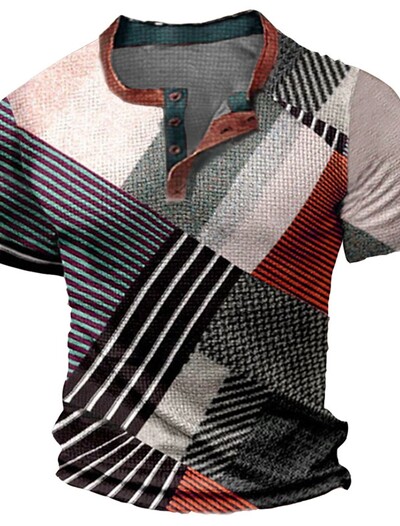 Suvine vintage meeste särk Ristitrükiga lühikeste varrukatega vabaaja V-kaelusega nööbiga Suur meeste lapiline T-särk ruuduline tops Tänavarõivad