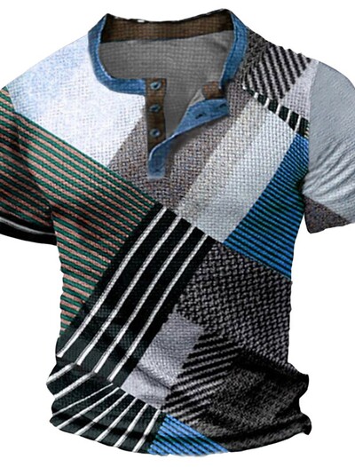 Suvine vintage meeste särk Ristitrükiga lühikeste varrukatega vabaaja V-kaelusega nööbiga Suur meeste lapiline T-särk ruuduline tops Tänavarõivad