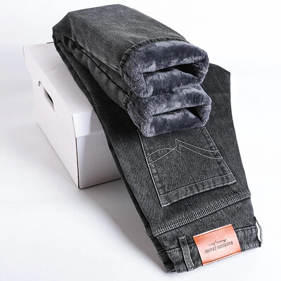 Zadebljane nove traperice od flisa za mušku odjeću Ležerne hlače Tople modne rastezljive plišane muške ravne traper hlače od baršuna