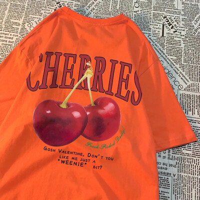 Cherries Cosh Valentine Naljakad T-särgid Mehed Naiste Suvine Puuvillane Vabaajarõivad Crewneck Tee riided Suuremõõduline lahtine paariline T-särk