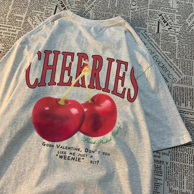Cherries Cosh Valentine Naljakad T-särgid Mehed Naiste Suvine Puuvillane Vabaajarõivad Crewneck Tee riided Suuremõõduline lahtine paariline T-särk