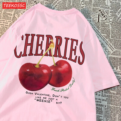 Cherries Cosh Valentine Naljakad T-särgid Mehed Naiste Suvine Puuvillane Vabaajarõivad Crewneck Tee riided Suuremõõduline lahtine paariline T-särk