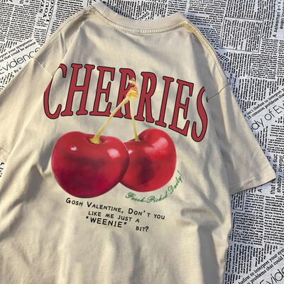 Cherries Cosh Valentine Naljakad T-särgid Mehed Naiste Suvine Puuvillane Vabaajarõivad Crewneck Tee riided Suuremõõduline lahtine paariline T-särk
