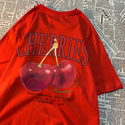 Cherries Cosh Valentine Naljakad T-särgid Mehed Naiste Suvine Puuvillane Vabaajarõivad Crewneck Tee riided Suuremõõduline lahtine paariline T-särk