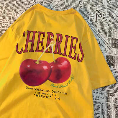 Cherries Cosh Valentine Naljakad T-särgid Mehed Naiste Suvine Puuvillane Vabaajarõivad Crewneck Tee riided Suuremõõduline lahtine paariline T-särk