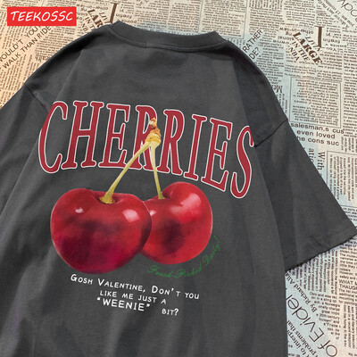 Cherries Cosh Valentine Naljakad T-särgid Mehed Naiste Suvine Puuvillane Vabaajarõivad Crewneck Tee riided Suuremõõduline lahtine paariline T-särk
