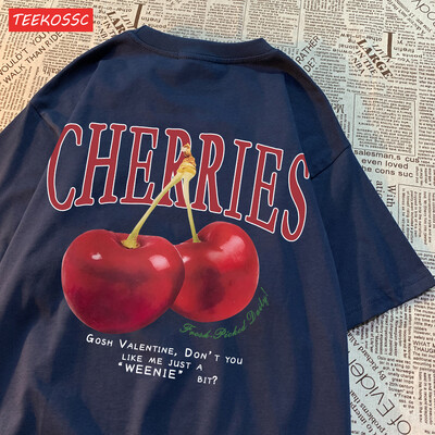 Cherries Cosh Valentine Naljakad T-särgid Mehed Naiste Suvine Puuvillane Vabaajarõivad Crewneck Tee riided Suuremõõduline lahtine paariline T-särk
