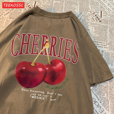 Cherries Cosh Valentine Naljakad T-särgid Mehed Naiste Suvine Puuvillane Vabaajarõivad Crewneck Tee riided Suuremõõduline lahtine paariline T-särk