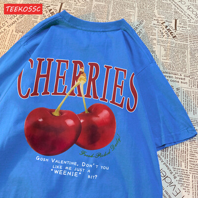 Cherries Cosh Valentine Naljakad T-särgid Mehed Naiste Suvine Puuvillane Vabaajarõivad Crewneck Tee riided Suuremõõduline lahtine paariline T-särk