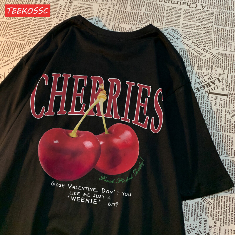 Cherries Cosh Valentine Naljakad T-särgid Mehed Naiste Suvine Puuvillane Vabaajarõivad Crewneck Tee riided Suuremõõduline lahtine paariline T-särk