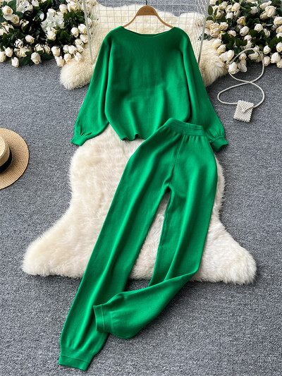 SINGREINY korejiešu ikdienas komplekti sievietēm ar O veida kakla adīšanas puloveru džemperis + zīmuļa bikses ar augstu vidukli. Pamata rudens ziemas tērpi