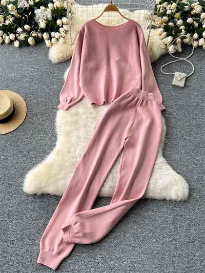 SINGREINY korejiešu ikdienas komplekti sievietēm ar O veida kakla adīšanas puloveru džemperis + zīmuļa bikses ar augstu vidukli. Pamata rudens ziemas tērpi