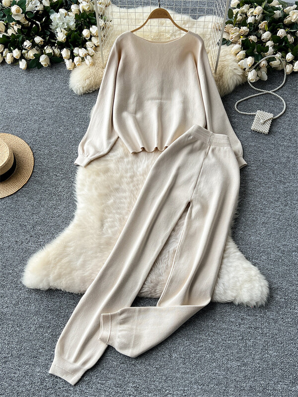 SINGREINY korejiešu ikdienas komplekti sievietēm ar O veida kakla adīšanas puloveru džemperis + zīmuļa bikses ar augstu vidukli. Pamata rudens ziemas tērpi