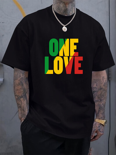 One Love Rasta Jamaican Reggae Style Мъжка тениска Лятна ежедневна ежедневна мъжка тениска Улична мода на открито Мъжко горнище с къс ръкав