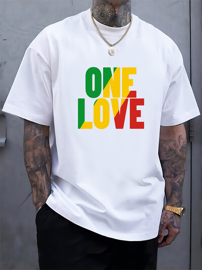 One Love Rasta Jamaican Reggae Style Мъжка тениска Лятна ежедневна ежедневна мъжка тениска Улична мода на открито Мъжко горнище с къс ръкав