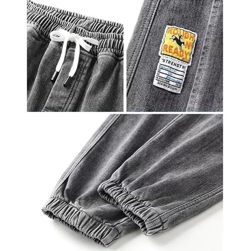 Mehed Trend Bränd Baggy Tie Up Harem Teksapüksid Meeste Kinnitatud Jalad Disainer Kuum Sale Jooksurid Teksapüksid Igapäevased vabaaja teksad