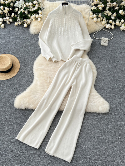 SINGREINY modes adīšanas džemperu komplekti, statīvs apkakle, brīvi topi + elastīgas jostasvietas garās bikses sievietēm rudens silti, divu gabalu uzvalki