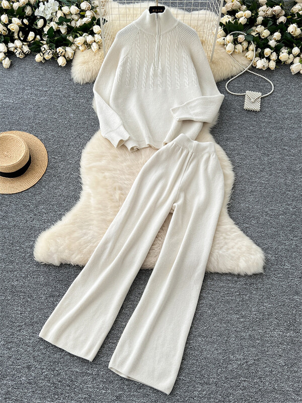 SINGREINY modes adīšanas džemperu komplekti, statīvs apkakle, brīvi topi + elastīgas jostasvietas garās bikses sievietēm rudens silti, divu gabalu uzvalki