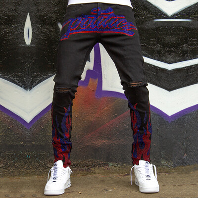 Meeste Broken Hole Black Hot Drill Pencil Teksad Slim Meeste Street Punk Denim Püksid Klassikalised kauboid Skinny Young Man Biker püksid