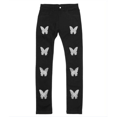 Meeste Broken Hole Black Hot Drill Pencil Teksad Slim Meeste Street Punk Denim Püksid Klassikalised kauboid Skinny Young Man Biker püksid