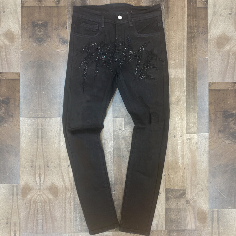 Meeste Broken Hole Black Hot Drill Pencil Teksad Slim Meeste Street Punk Denim Püksid Klassikalised kauboid Skinny Young Man Biker püksid