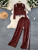 SINGREINY sügiskootud kaheosaline ülikond, revääri kaelus, üherealised topid+kõrge vöökohaga pikad püksid, naiste sviitrite komplektid