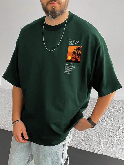 Мъжка, 100% памук, лятна свободна тениска с щампа Coconut Tree&Sloan Graphic, тениска, ежедневна спортна тениска с къси ръкави и кръгло деколте