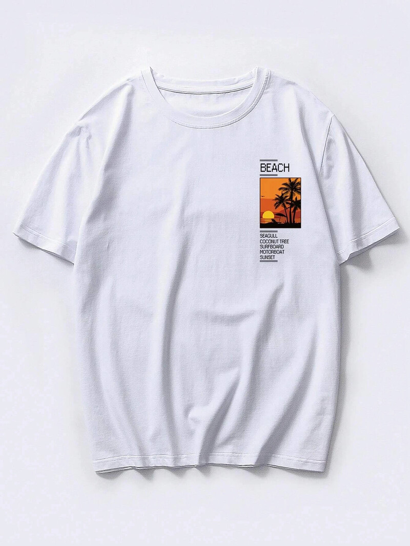 Мъжка, 100% памук, лятна свободна тениска с щампа Coconut Tree&Sloan Graphic, тениска, ежедневна спортна тениска с къси ръкави и кръгло деколте