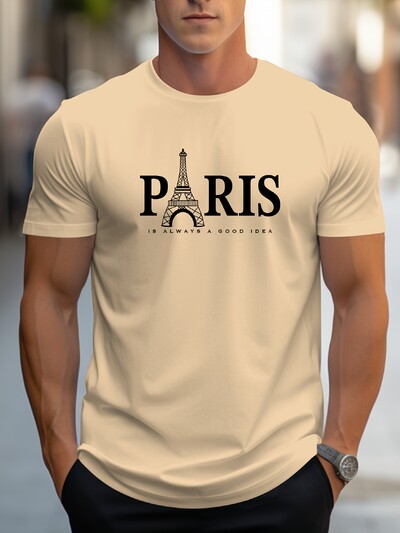 Pánske letné tričko s krátkym rukávom, parížskym vzorom, ležérny o-krk, nadrozmerný sveter, módne streetwear, pánske oblečenie, tričká
