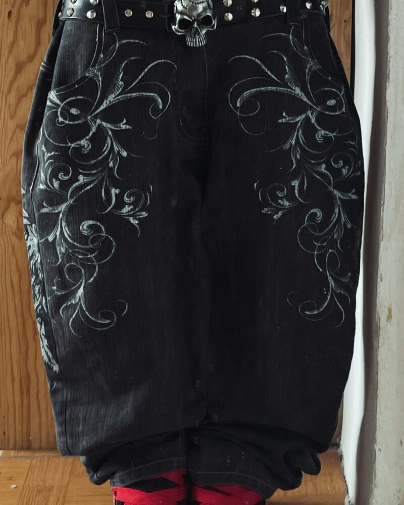 Gothic Retro American Y2K Cross Izšuvumi Patchwork Baggy Džinsi Vīriešu Ielu apģērbi Ikdienišķas Taisnas Platas Bikses Pāris Džinsi