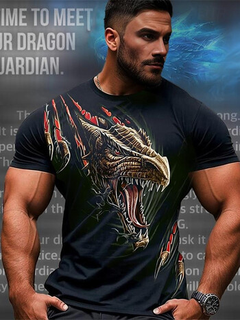 Ανδρικό μπλουζάκι 3D Dragon Print Summer Daily Casual Ανδρικό μπλουζάκι Street Outdoor Sports κοντομάνικο Urban Fashion Ανδρικό T-shirt