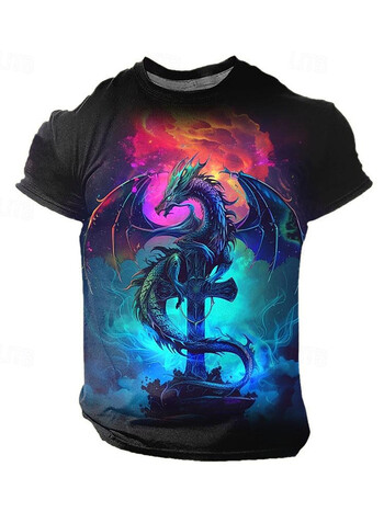 Ανδρικό μπλουζάκι 3D Dragon Print Summer Daily Casual Ανδρικό μπλουζάκι Street Outdoor Sports κοντομάνικο Urban Fashion Ανδρικό T-shirt