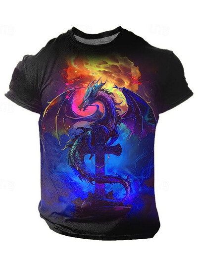 3D Dragon Print vīriešu T-krekls Vasaras ikdienas ikdienas vīriešu ielas T-krekls āra sportam īsām piedurknēm Urban Fashion vīriešu T-krekls