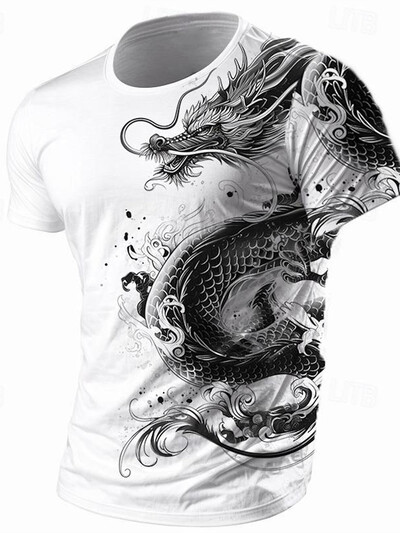 3D Dragon Print vīriešu T-krekls Vasaras ikdienas ikdienas vīriešu ielas T-krekls āra sportam īsām piedurknēm Urban Fashion vīriešu T-krekls