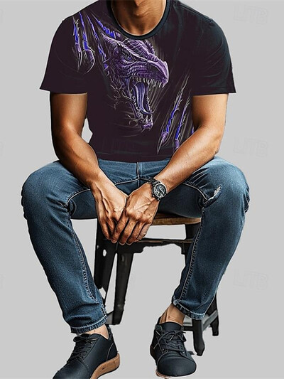 3D Dragon Print vīriešu T-krekls Vasaras ikdienas ikdienas vīriešu ielas T-krekls āra sportam īsām piedurknēm Urban Fashion vīriešu T-krekls