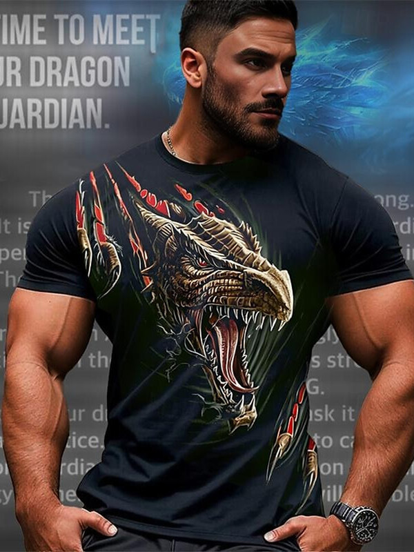 3D Dragon Print vīriešu T-krekls Vasaras ikdienas ikdienas vīriešu ielas T-krekls āra sportam īsām piedurknēm Urban Fashion vīriešu T-krekls