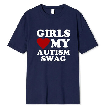 Girls Love My Autism Swag Забавни подаръци за момчета с аутизъм Тениски за осведоменост Графично улично облекло Идеи за подаръци с къс ръкав Тениска за мъже